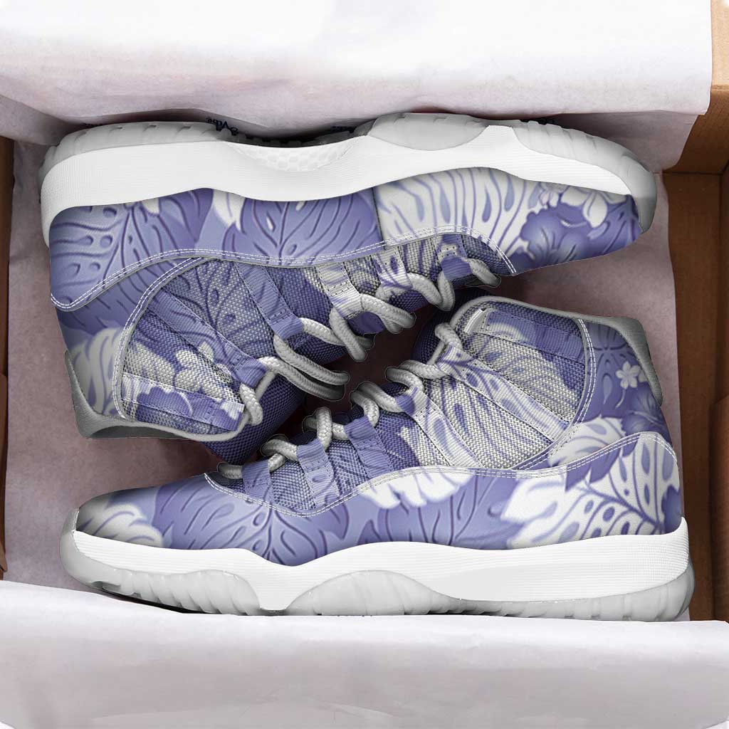Purple Aloha Hawaii Sneakers J11 Monstera Hibiscus Plumeria Seamless Vibes - Polynesian Pride