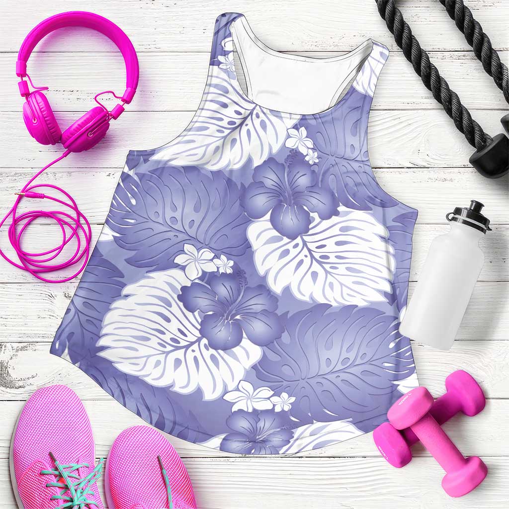 Purple Aloha Hawaii Women Racerback Tank Monstera Hibiscus Plumeria Seamless Vibes - Polynesian Pride
