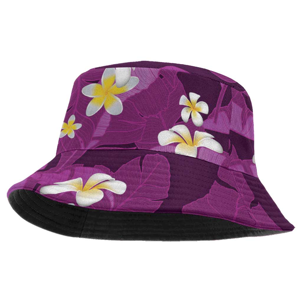 Purple Banana Leaf Hawaii Bucket Hat Lau Maia Plumeria Tropical Summer Vibes