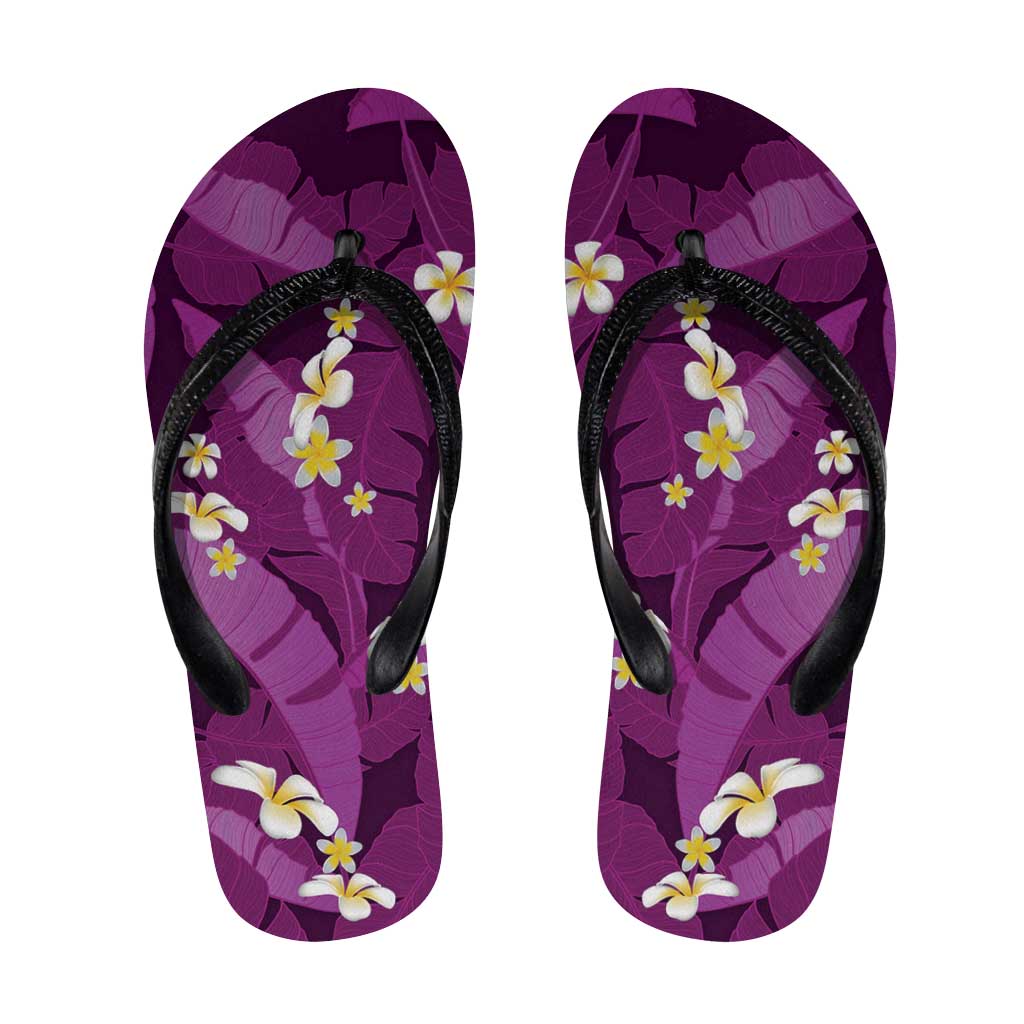Purple Banana Leaf Hawaii Flip Flops Lau Maia Plumeria Tropical Summer Vibes LT14 Purple - Polynesian Pride
