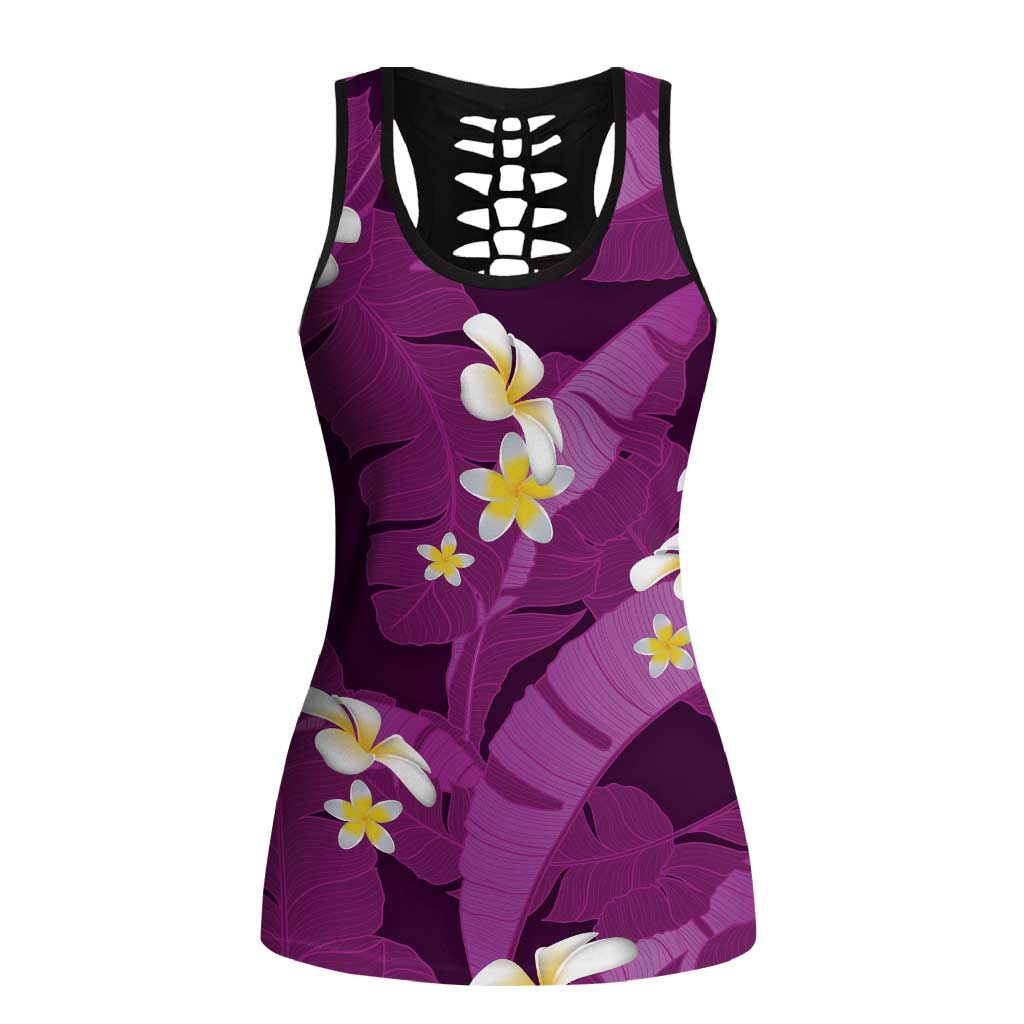 Purple Banana Leaf Hawaii Hollow Tank Top Lau Maia Plumeria Tropical Summer Vibes