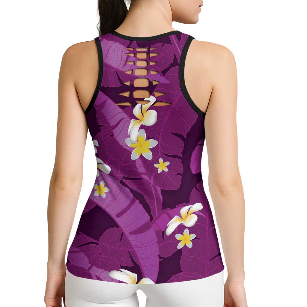 Purple Banana Leaf Hawaii Hollow Tank Top Lau Maia Plumeria Tropical Summer Vibes