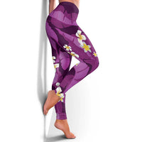 Purple Banana Leaf Hawaii Leggings Lau Maia Plumeria Tropical Summer Vibes