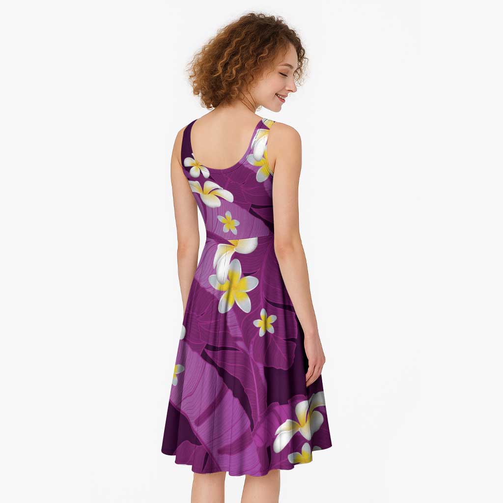 Purple Banana Leaf Hawaii Midi Dress Lau Maia Plumeria Tropical Summer Vibes