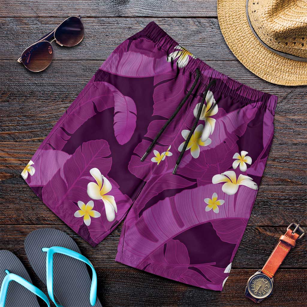 Purple Banana Leaf Hawaii Shorts for Men Lau Maia Plumeria Tropical Summer Vibes LT14 Purple - Polynesian Pride