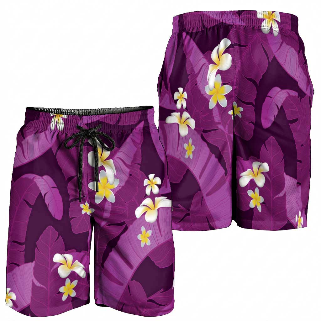 Purple Banana Leaf Hawaii Shorts for Men Lau Maia Plumeria Tropical Summer Vibes