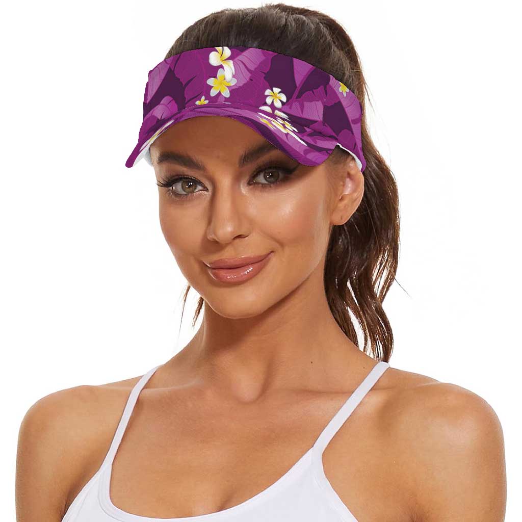 Purple Banana Leaf Hawaii Sun Visor Cap Lau Maia Plumeria Tropical Summer Vibes