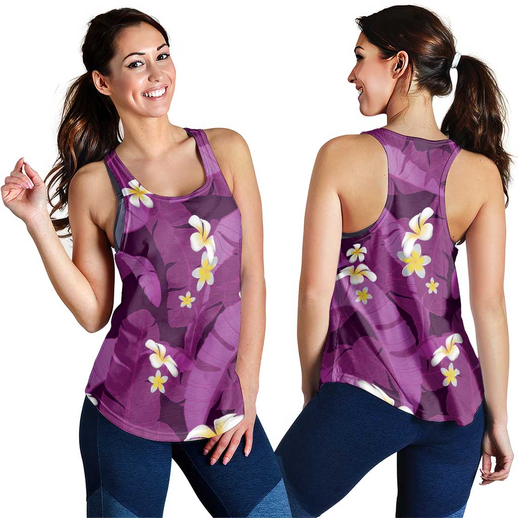 Purple Banana Leaf Hawaii Women Racerback Tank Lau Maia Plumeria Tropical Summer Vibes