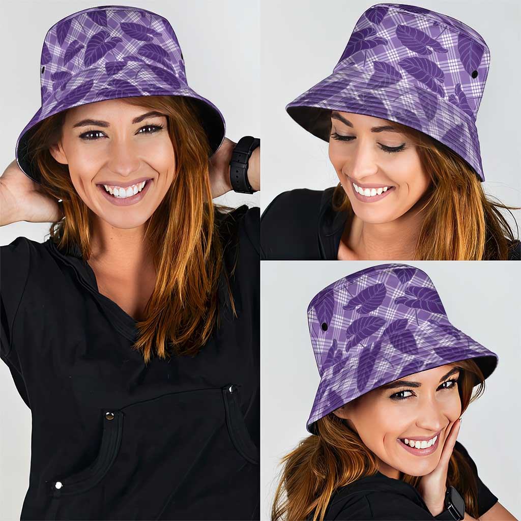 Purple Hawaii Kalo Palaka Motifs Bucket Hat Hawaiian Taro Leaves Elegant Vibes LT14 - Polynesian Pride