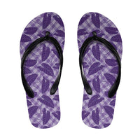 Purple Hawaii Kalo Palaka Motifs Flip Flops Hawaiian Taro Leaves Elegant Vibes LT14 Purple - Polynesian Pride