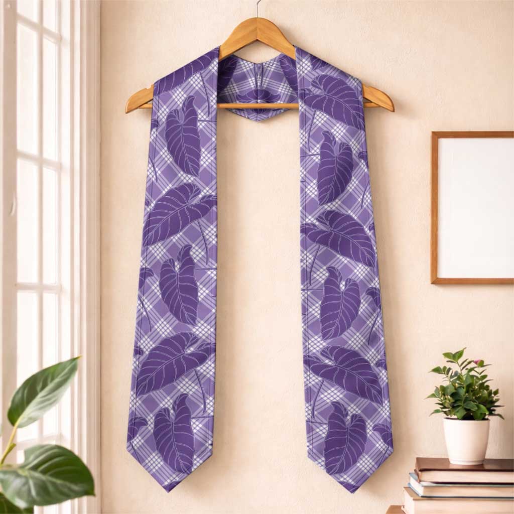 Purple Hawaii Kalo Palaka Motifs Graduation Stole Hawaiian Taro Leaves Elegant Vibes LT14 One Size Purple - Polynesian Pride
