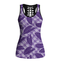 Purple Hawaii Kalo Palaka Motifs Hollow Tank Top Hawaiian Taro Leaves Elegant Vibes LT14 Female Purple - Polynesian Pride