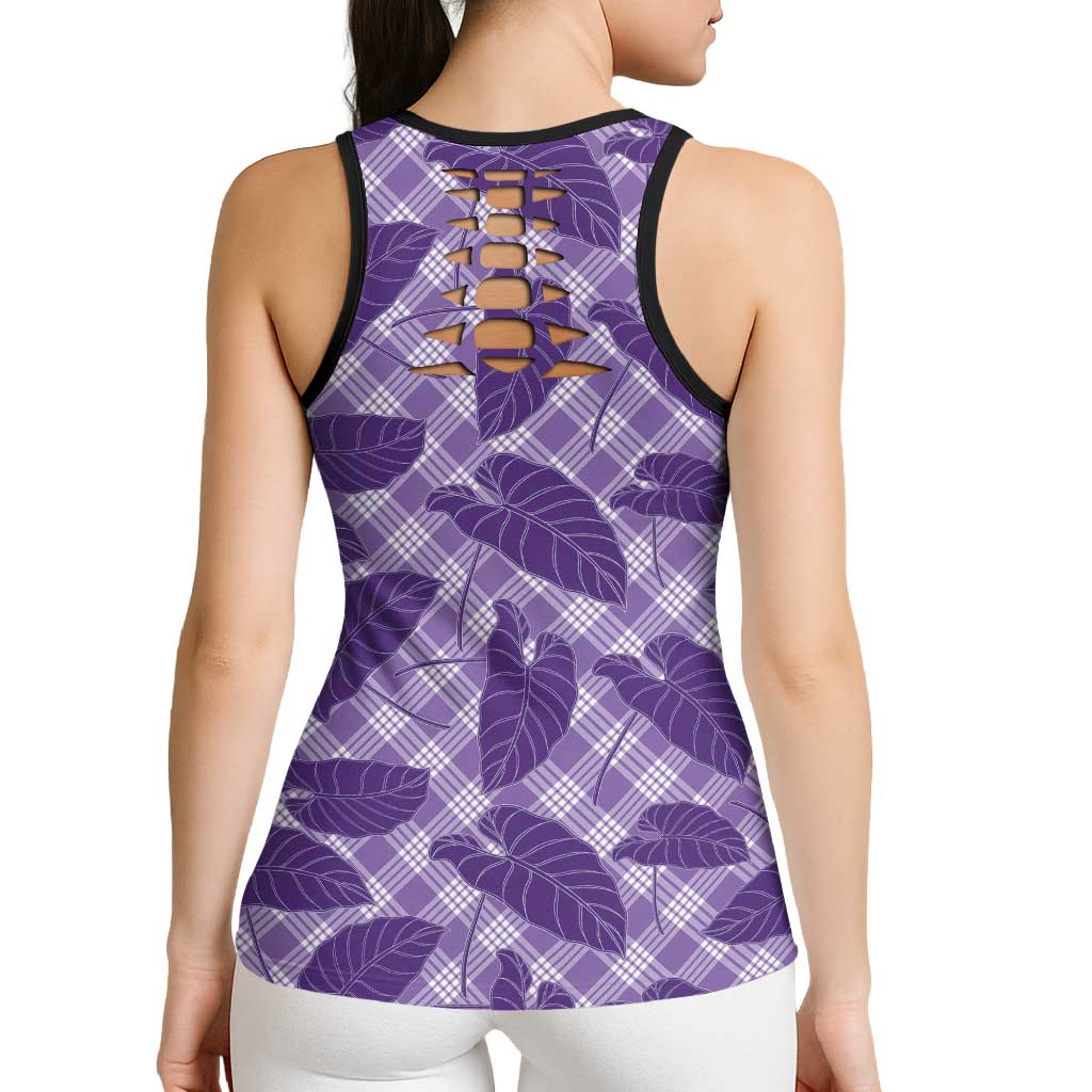Purple Hawaii Kalo Palaka Motifs Hollow Tank Top Hawaiian Taro Leaves Elegant Vibes LT14 - Polynesian Pride