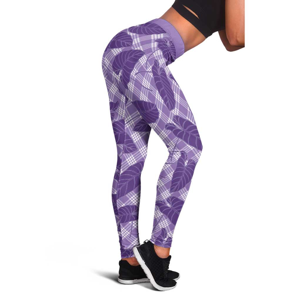Purple Hawaii Kalo Palaka Motifs Leggings Hawaiian Taro Leaves Elegant Vibes LT14 - Polynesian Pride