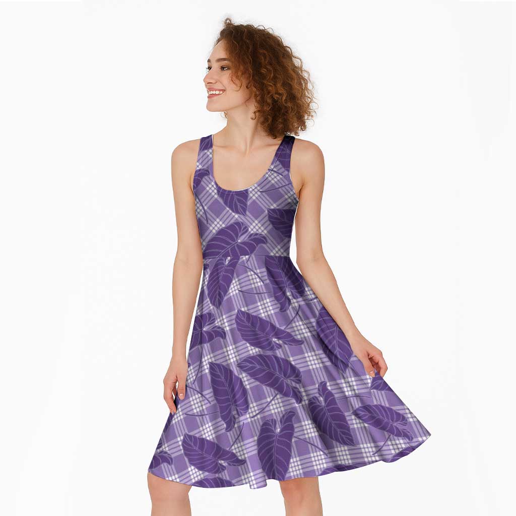Purple Hawaii Kalo Palaka Motifs Midi Dress Hawaiian Taro Leaves Elegant Vibes LT14 - Polynesian Pride