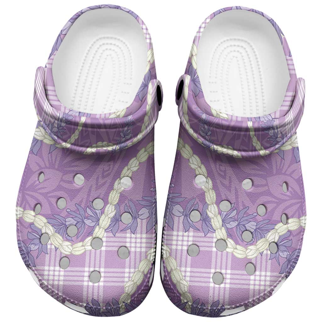 Purple Hawaii Palaka Honohono Pikake Clogs Shoes Hawaiian Orchid Lei Polynesian Pattern - Polynesian Pride