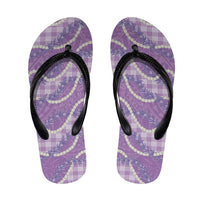 Purple Hawaii Palaka Honohono Pikake Flip Flops Hawaiian Orchid Lei Polynesian Pattern - Polynesian Pride