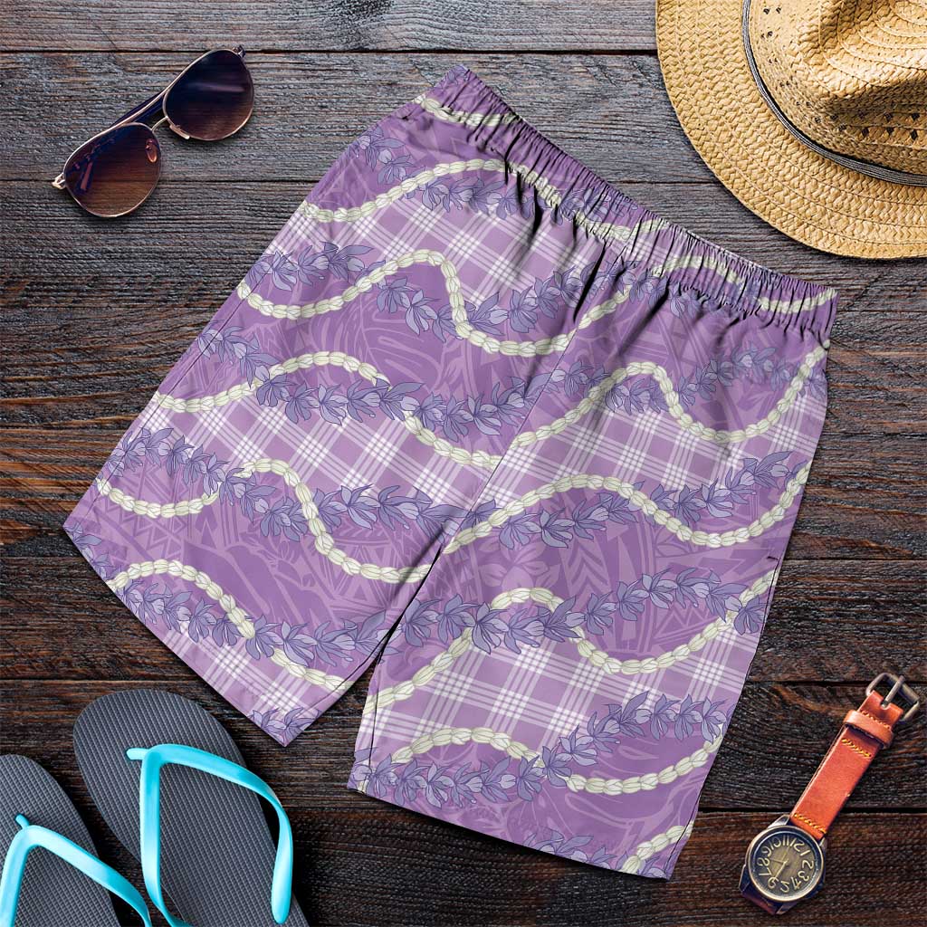 Purple Hawaii Palaka Honohono Pikake Shorts for Men Hawaiian Orchid Lei Polynesian Pattern - Polynesian Pride