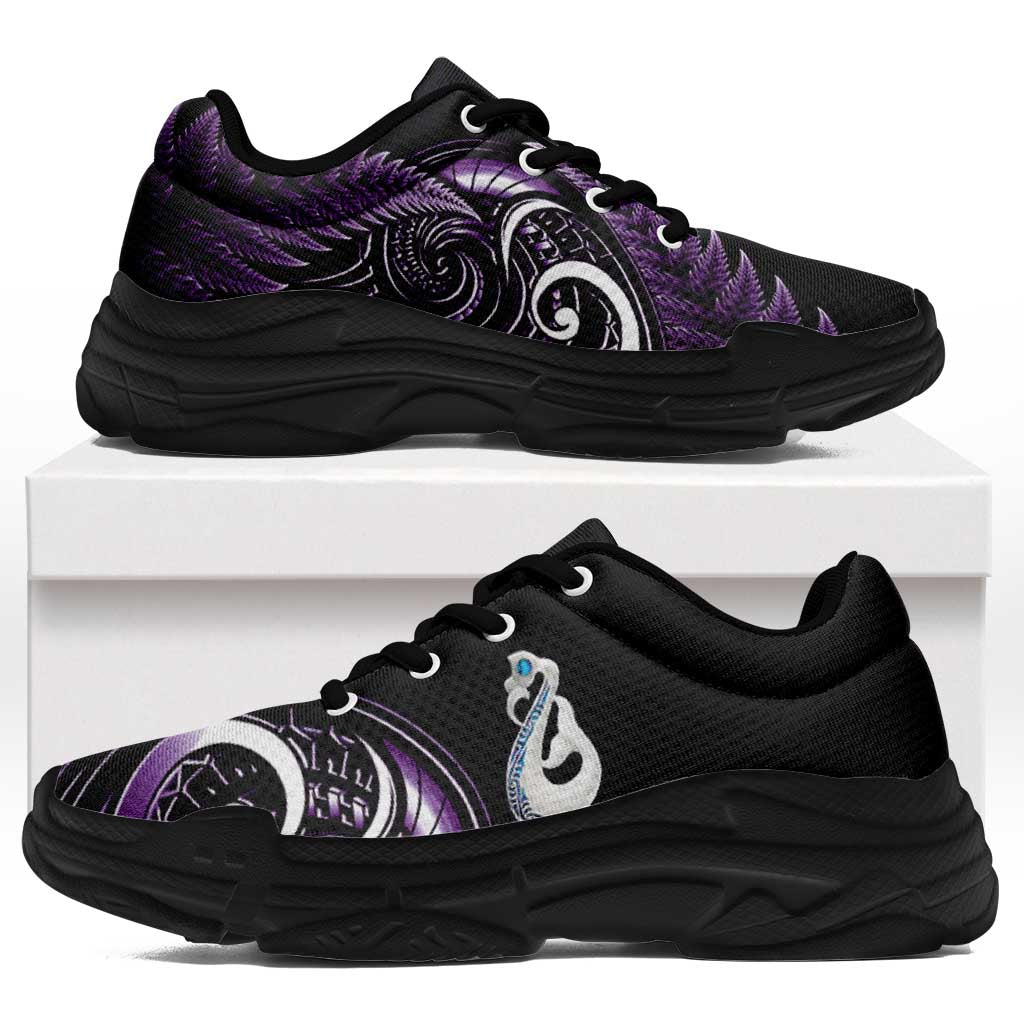 Purple New Zealand Chunky Sneakers Aotearoa Silver Fern With Manaia Maori Unique LT14 Purple - Polynesian Pride