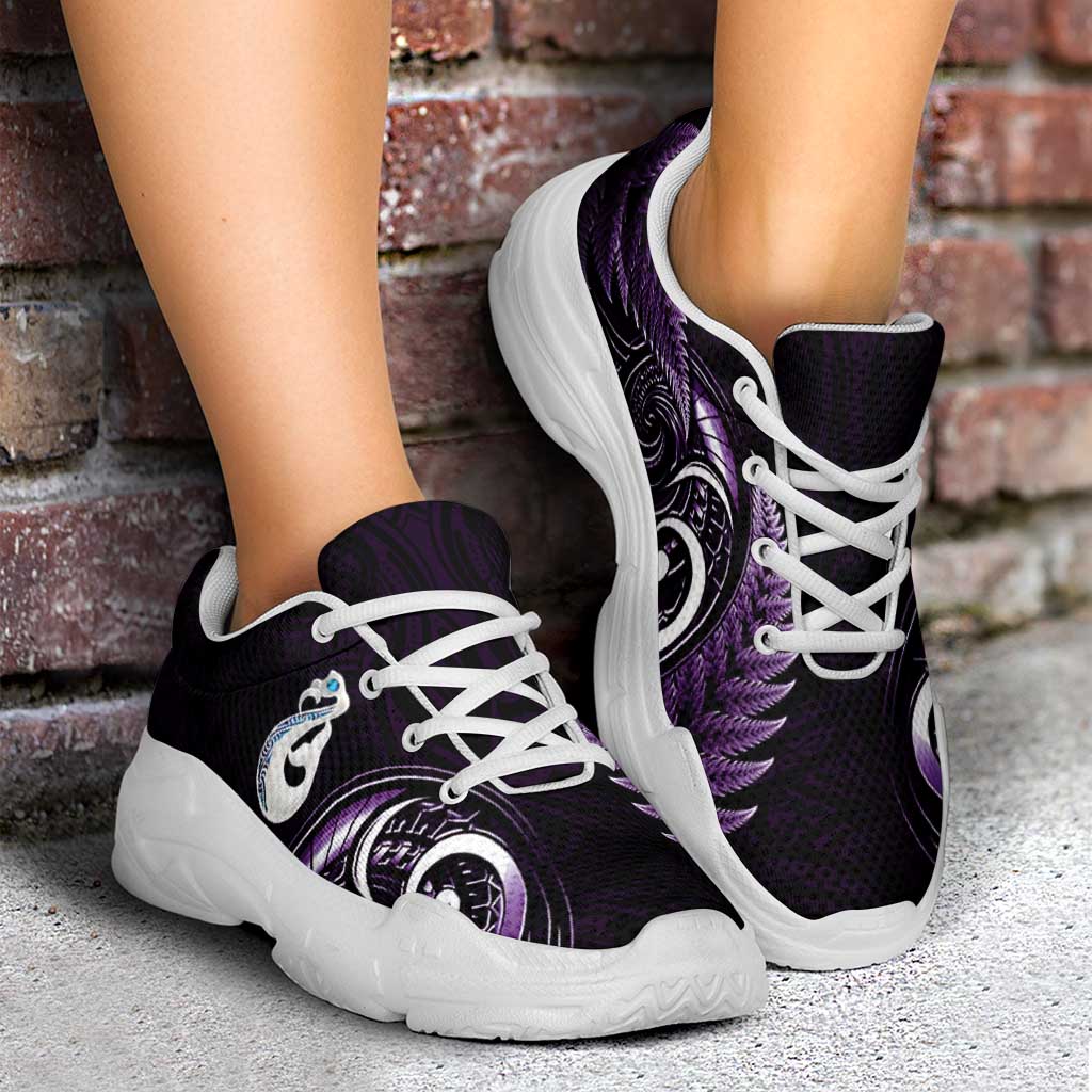 Purple New Zealand Chunky Sneakers Aotearoa Silver Fern With Manaia Maori Unique LT14 - Polynesian Pride