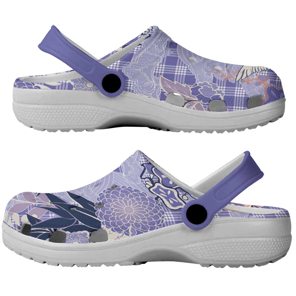 Purple Palaka Crane and Flowers Clogs Shoes Japan Heritage Spirit - Polynesian Pride