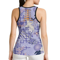 Purple Palaka Crane and Flowers Hollow Tank Top Japan Heritage Spirit - Polynesian Pride