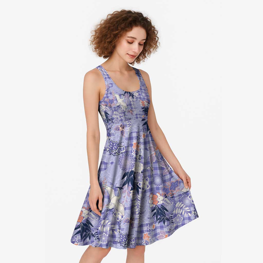 Purple Palaka Crane and Flowers Midi Dress Japan Heritage Spirit - Polynesian Pride