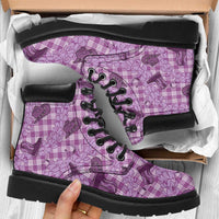Purple Palaka Hawaii Cowboy All Season Boots Puakenikeni Lei Paniolo Papale Seamless Vibes - Polynesian Pride