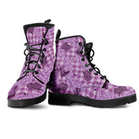 Purple Palaka Hawaii Cowboy Leather Boots Puakenikeni Lei Paniolo Papale Seamless Vibes - Polynesian Pride