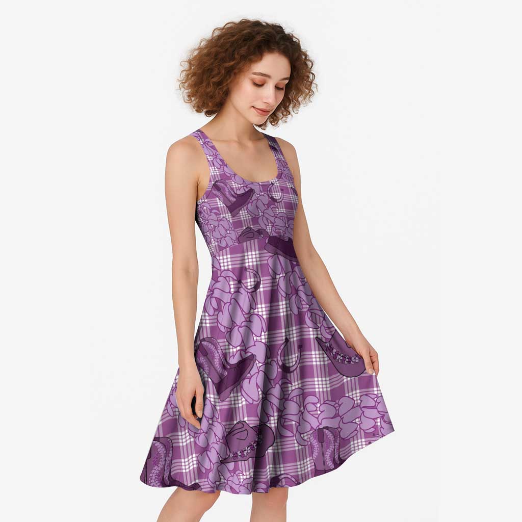 Purple Palaka Hawaii Cowboy Midi Dress Puakenikeni Lei Paniolo Papale Seamless Vibes - Polynesian Pride