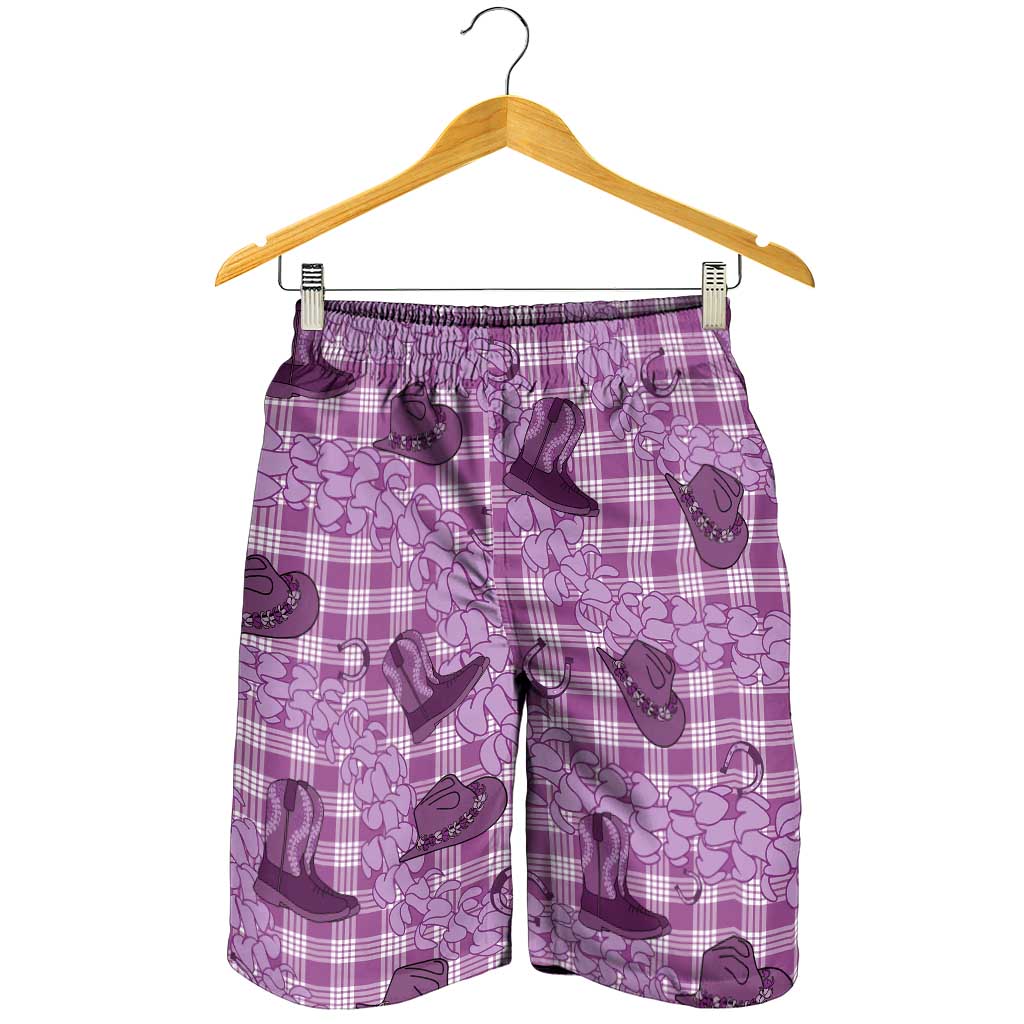 Purple Palaka Hawaii Cowboy Shorts for Men Puakenikeni Lei Paniolo Papale Seamless Vibes - Polynesian Pride