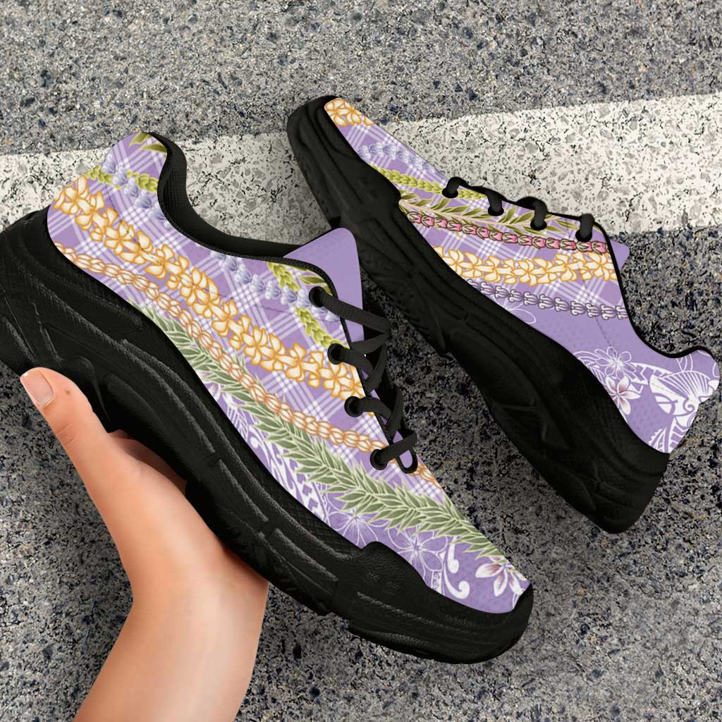 Purple Palaka Hawaii Leis Chunky Sneakers Hawaiian-plaid Elegant Tropical Vibes LT14 - Polynesian Pride