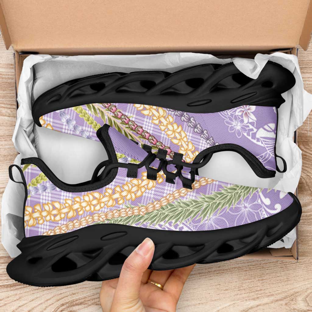Purple Palaka Hawaii Leis Clunky Sneakers Hawaiian-plaid Elegant Tropical Vibes