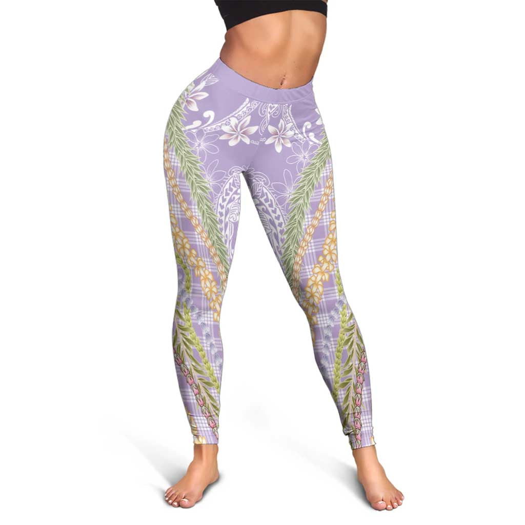 Purple Palaka Hawaii Leis Leggings Hawaiian-plaid Elegant Tropical Vibes - Polynesian Pride
