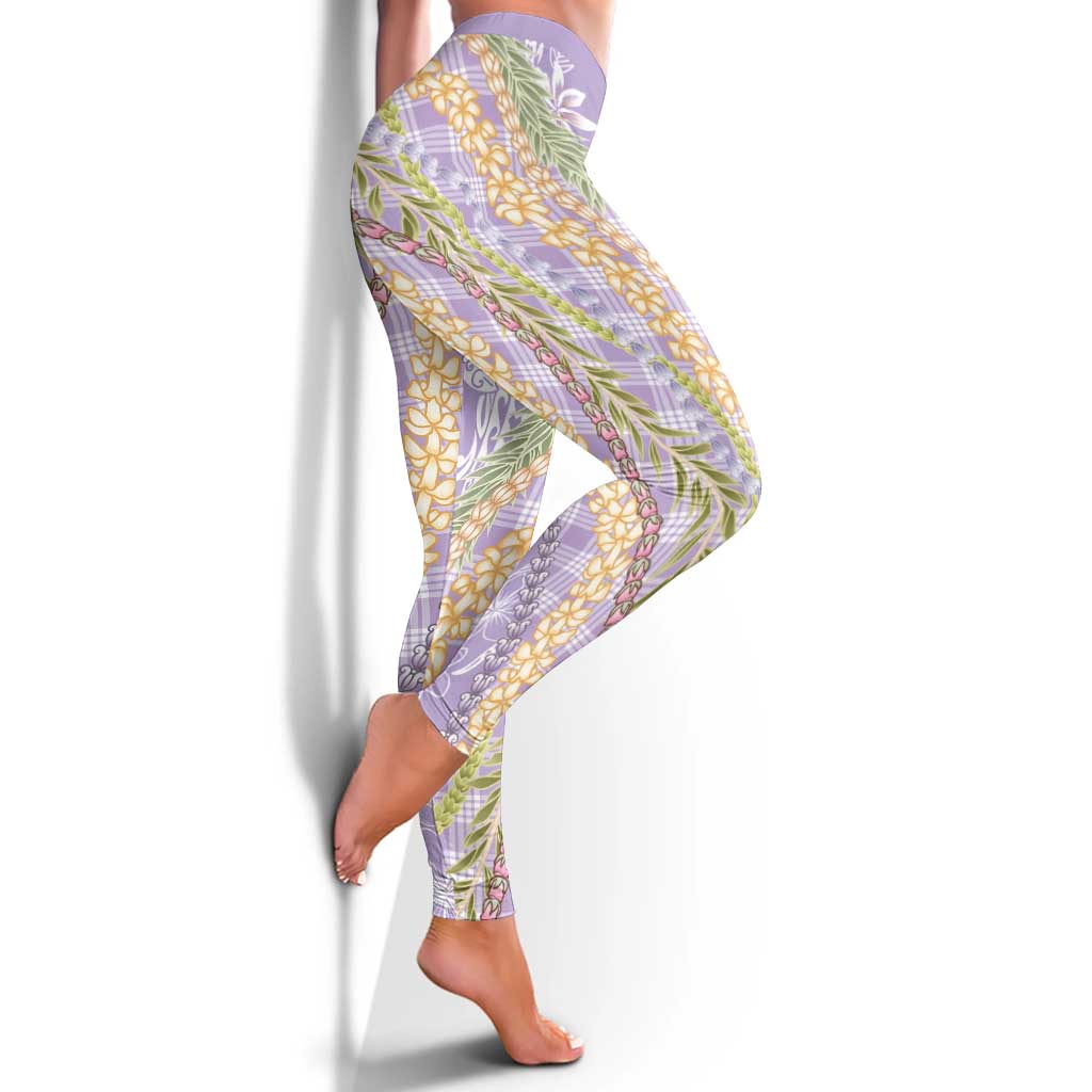 Purple Palaka Hawaii Leis Leggings Hawaiian-plaid Elegant Tropical Vibes - Polynesian Pride