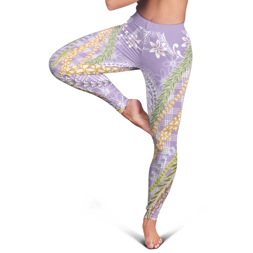 Purple Palaka Hawaii Leis Leggings Hawaiian-plaid Elegant Tropical Vibes - Polynesian Pride
