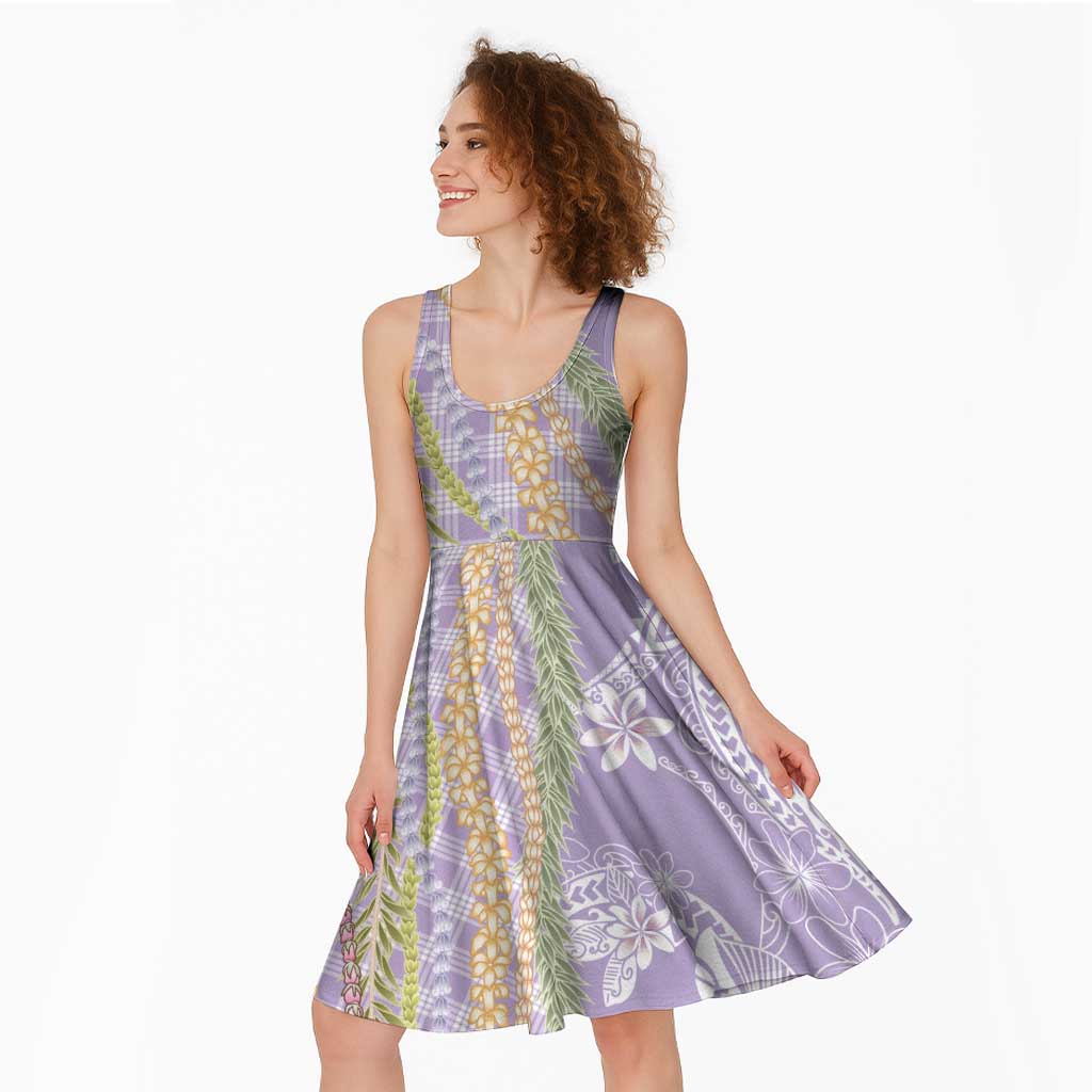 Purple Palaka Hawaii Leis Midi Dress Hawaiian-plaid Elegant Tropical Vibes - Polynesian Pride