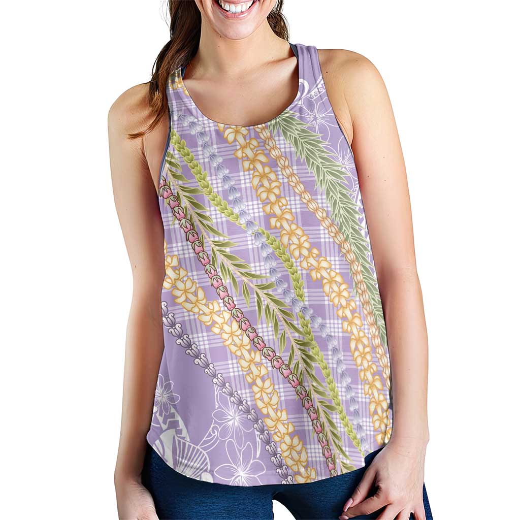 Purple Palaka Hawaii Leis Women Racerback Tank Hawaiian-plaid Elegant Tropical Vibes - Polynesian Pride