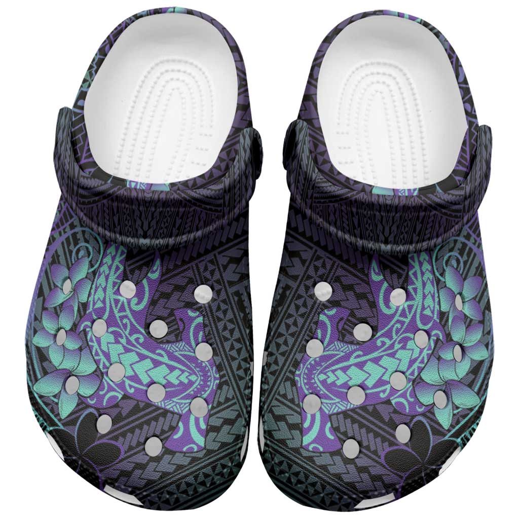 Purple Paradise Hawaii Clogs Shoes Hammerhead Shark Tattoo Curve Polynesian - Polynesian Pride