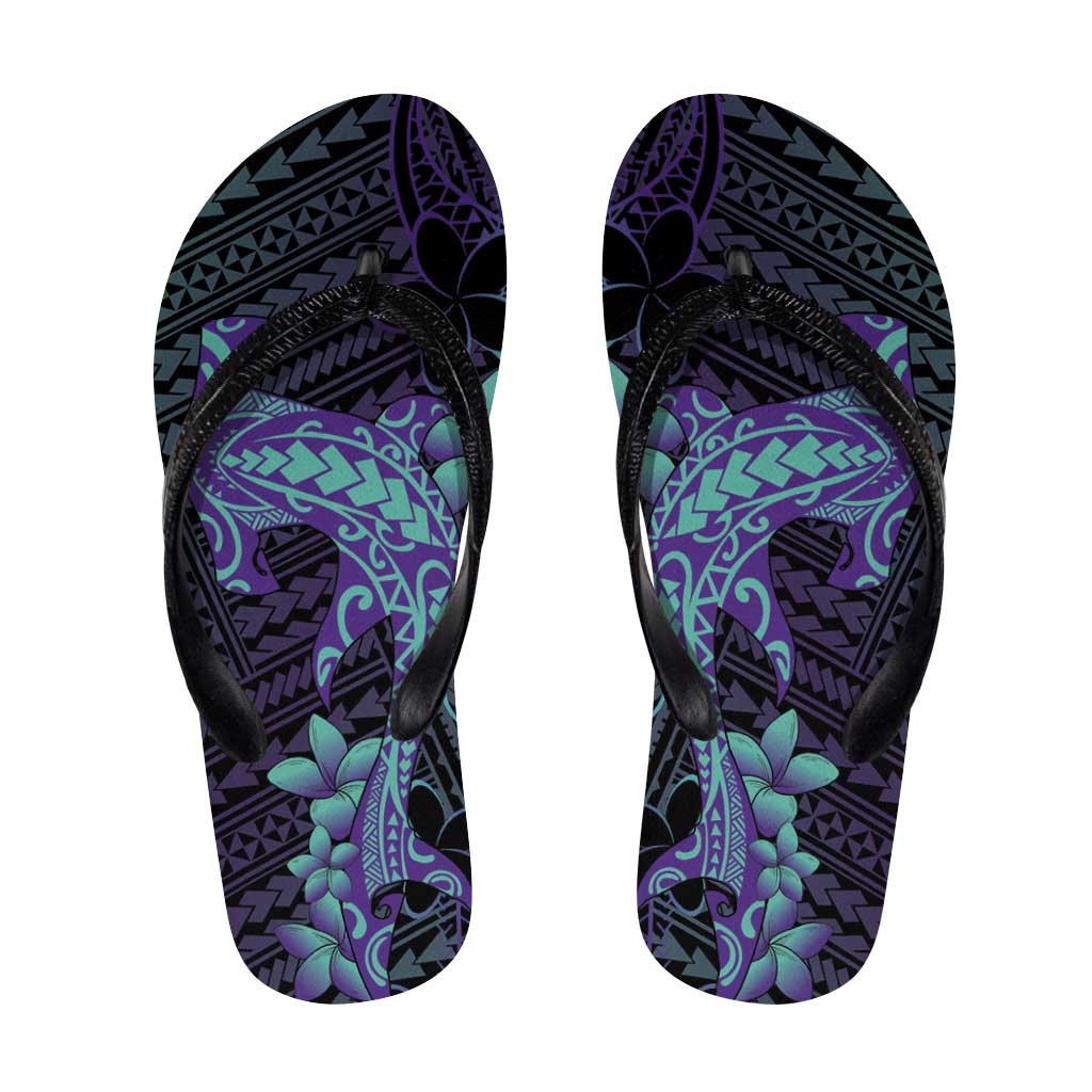 Purple Paradise Hawaii Flip Flops Hammerhead Shark Tattoo Curve Polynesian - Polynesian Pride