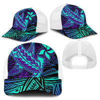 Purple Paradise Polynesian Mesh Trucker Cap Hawaiian Tribal Hammerhead Shark - Polynesian Pride