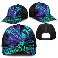 Purple Paradise Polynesian Mesh Trucker Cap Hawaiian Tribal Hammerhead Shark - Polynesian Pride
