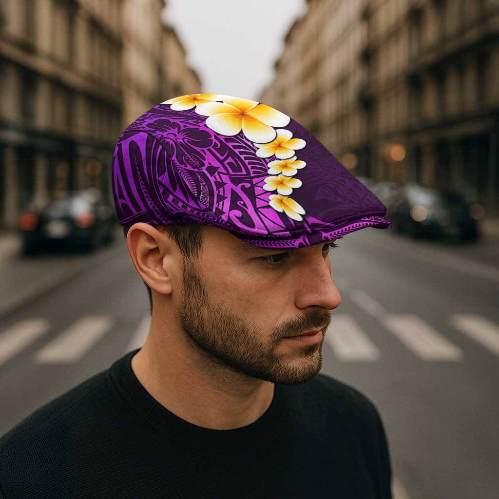 Purple Polynesia Jeff Hat Plumeria Tropical Leaves Galaxy Polynesian Art - Polynesian Pride