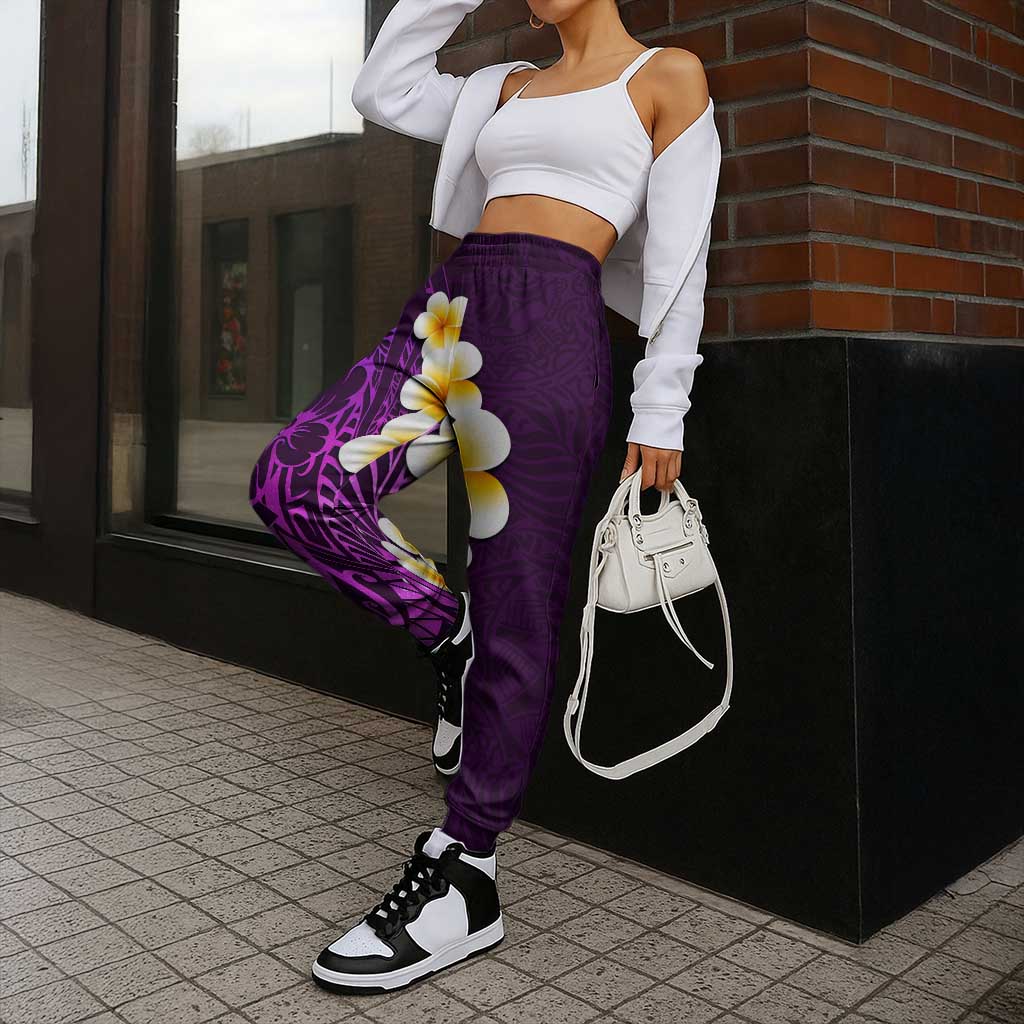 Purple Polynesia Jogger Pants Plumeria Tropical Leaves With Galaxy Polynesian Art - Polynesian Pride