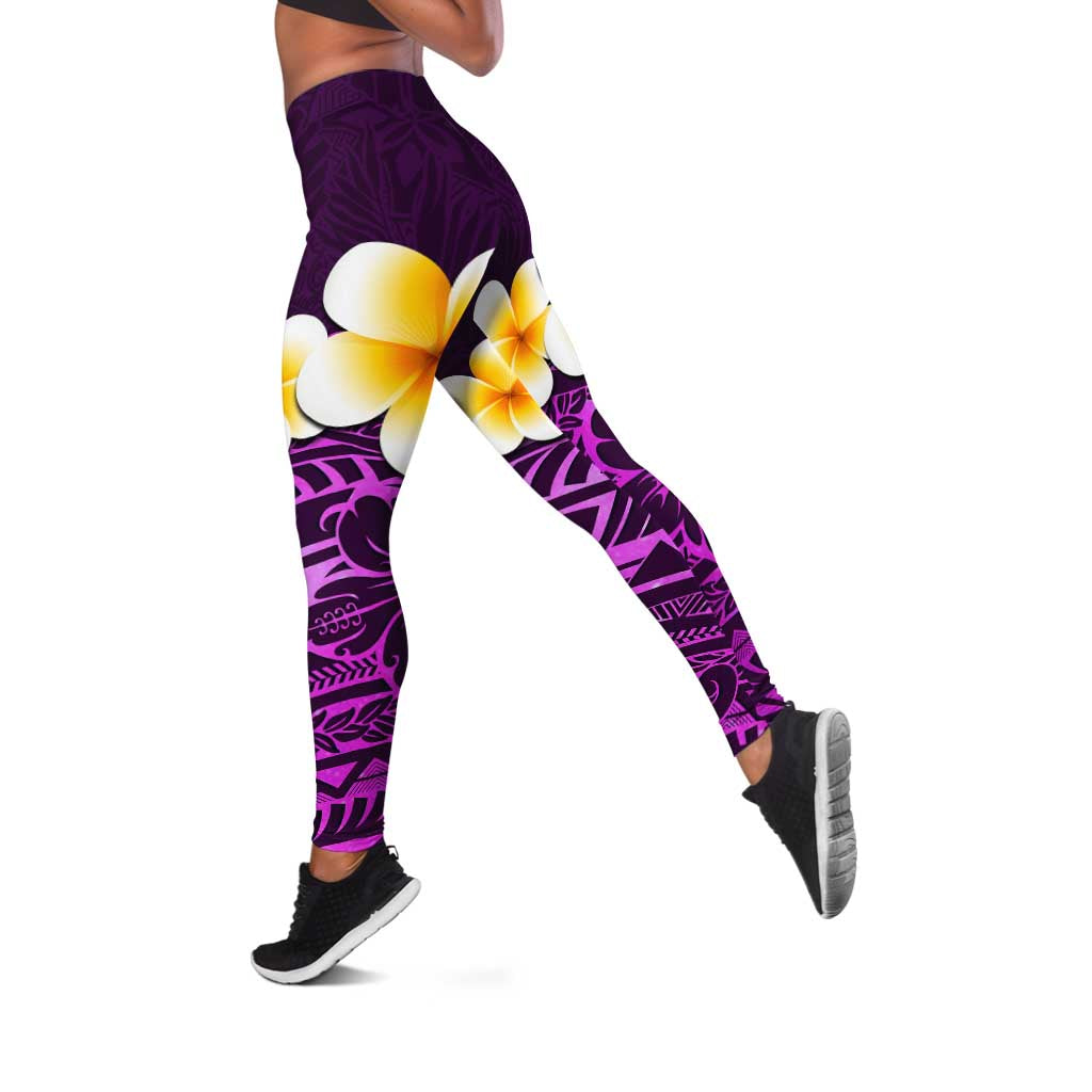 Purple Polynesia Leggings Plumeria Tropical Leaves With Galaxy Polynesian Art LT14 Purple - Polynesian Pride