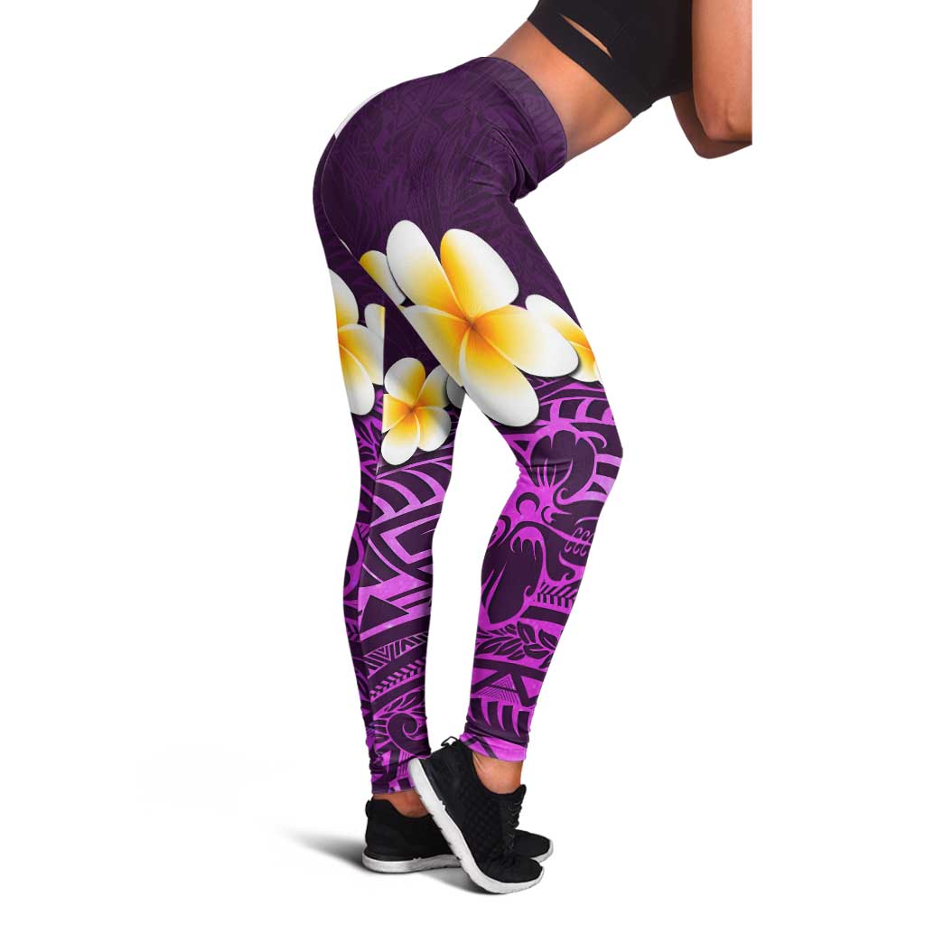 Purple Polynesia Leggings Plumeria Tropical Leaves With Galaxy Polynesian Art LT14 - Polynesian Pride