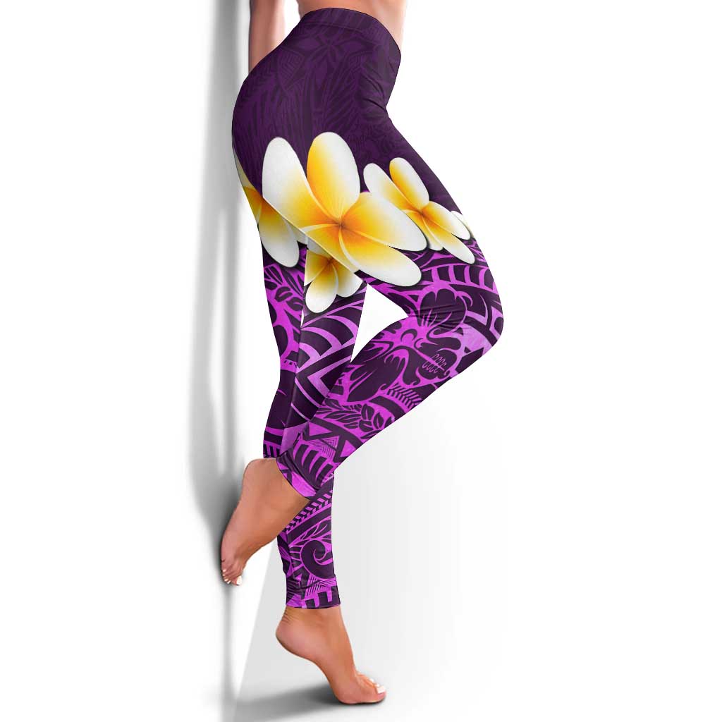 Purple Polynesia Leggings Plumeria Tropical Leaves With Galaxy Polynesian Art LT14 - Polynesian Pride