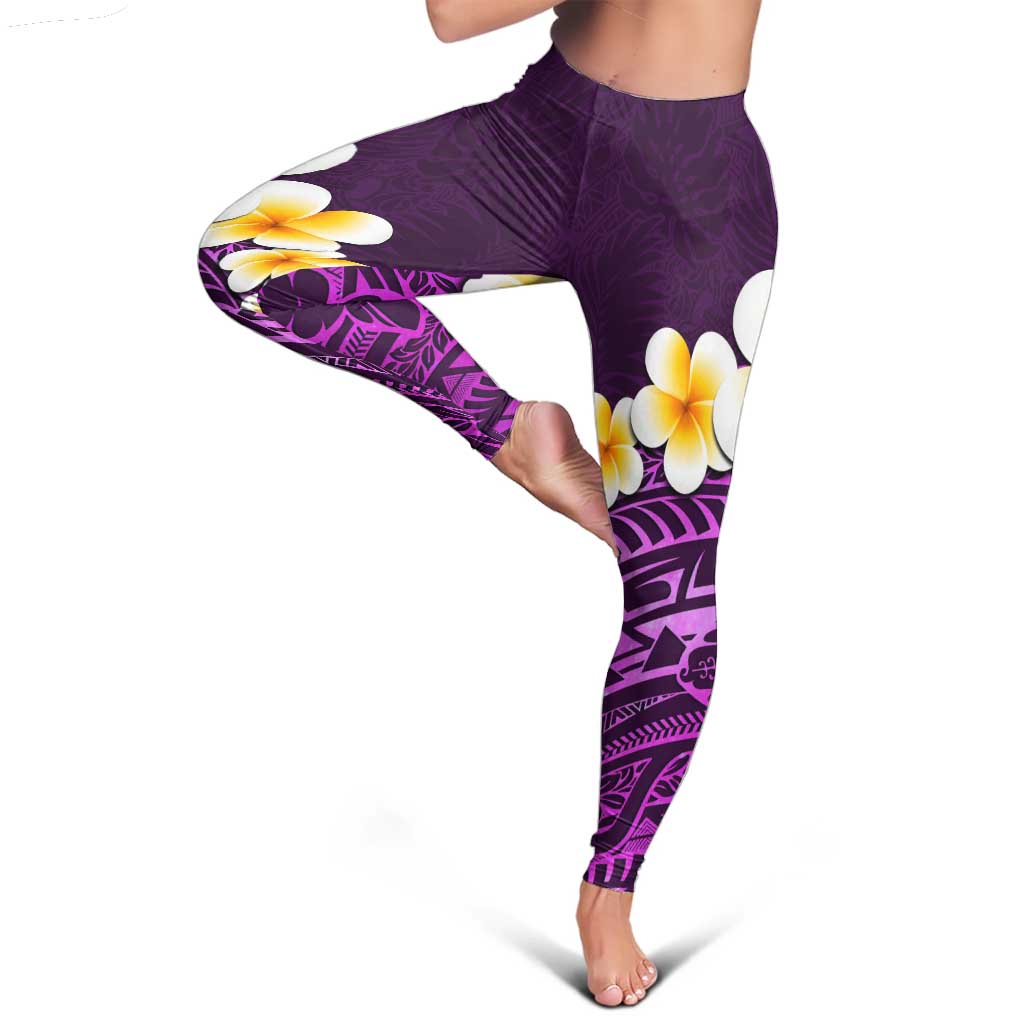 Purple Polynesia Leggings Plumeria Tropical Leaves With Galaxy Polynesian Art LT14 - Polynesian Pride
