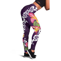 Purple Polynesia Leggings Plumeria With Hibiscus Pattern Tropical Vibes LT14 - Polynesian Pride