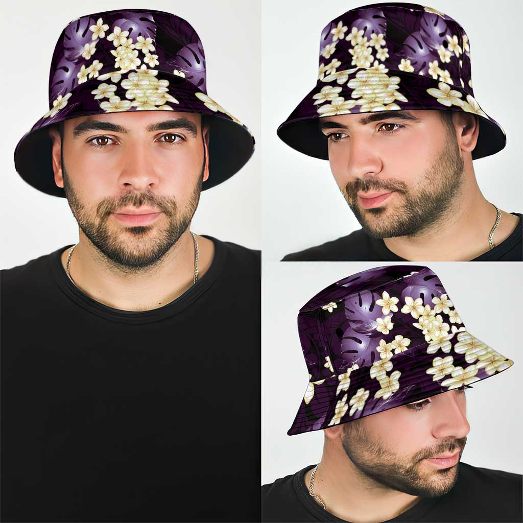 Purple Tropical Hawaii Bucket Hat Seamless Monstera Plumeria Hawaiian Pattern - Polynesian Pride